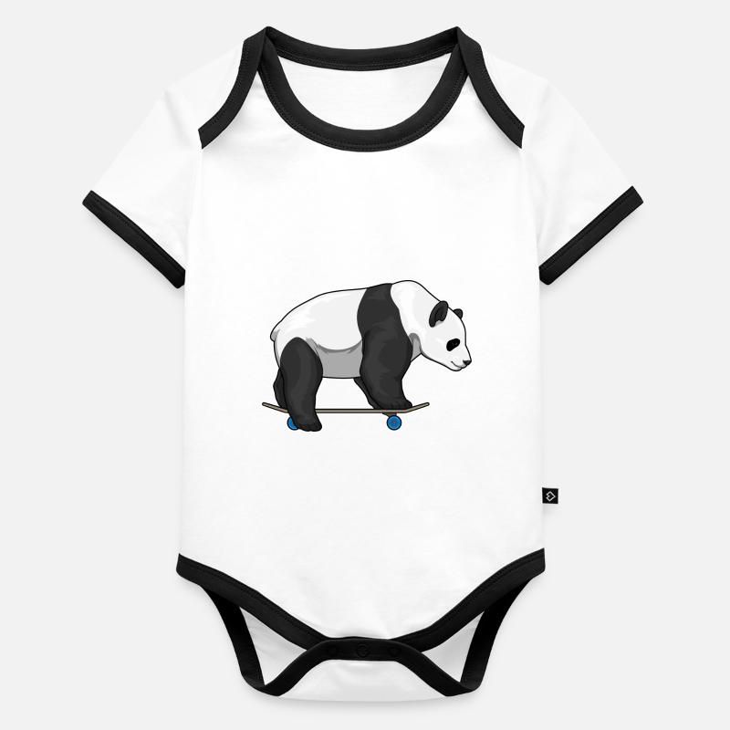 Panda Skater Skateboard Baby Bio-Kurzarm-Kontrastbody