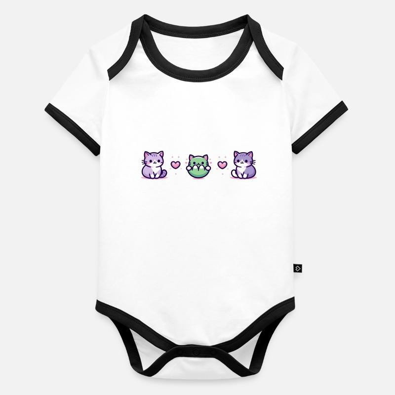 Drei Katzen mit kleinem Herz Baby Bio-Kurzarm-Kontrastbody