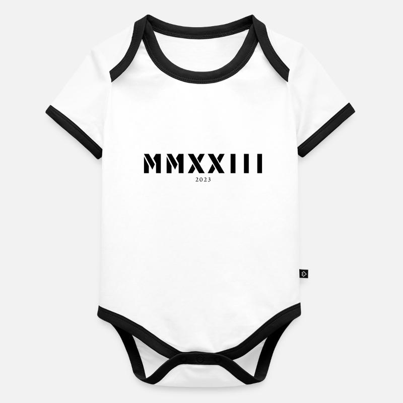 Chiffre romain année de naissance Fabriqué en 2023 Body Bébé bio contrasté manches courtes