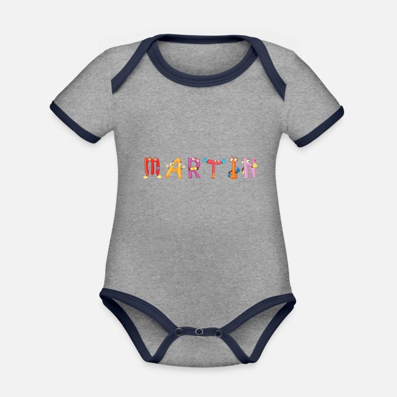 Martin - Body Bébé bio contrasté manches courtes - gris chiné/bleu marine