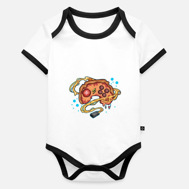 Pizza Gaming Controller Gamepad Body Bébé bio contrasté manches courtes