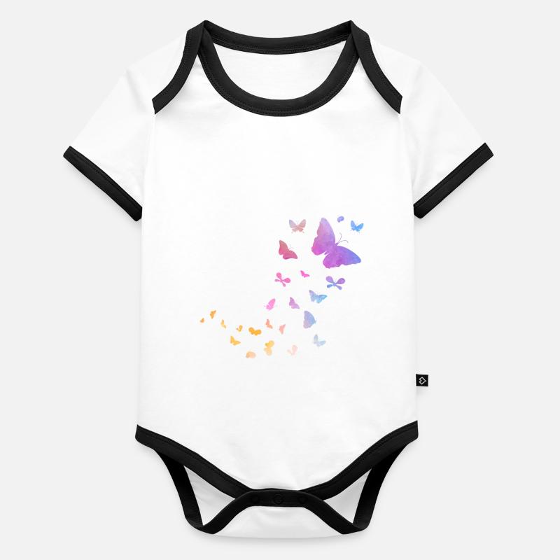 Aquarelle papillon mignon insectes nature Body Bébé bio contrasté manches courtes