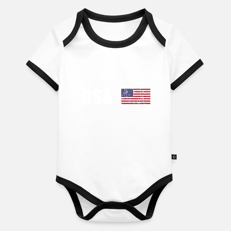 drapeau américain vintage Body Bébé bio contrasté manches courtes