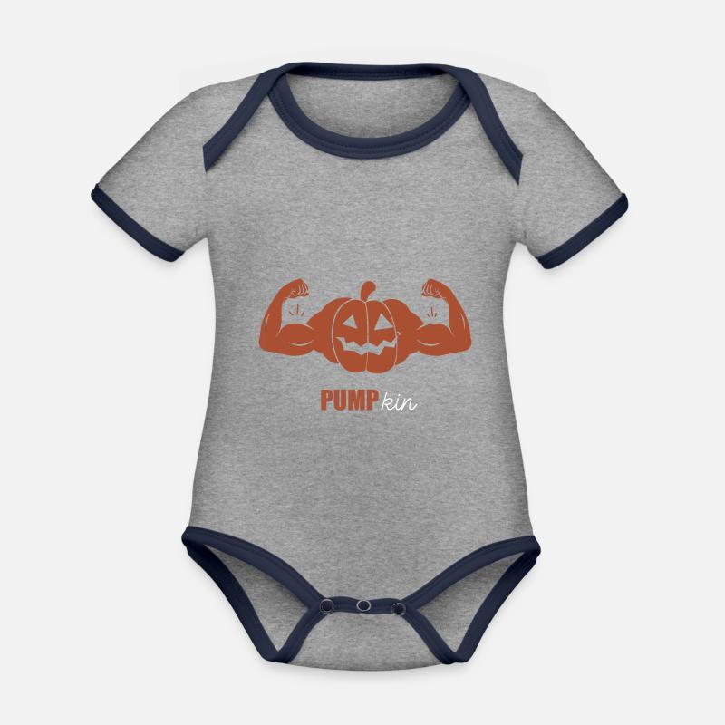 Pumpkin - pump citrouille Halloween musculation - Body Bébé bio contrasté manches courtes - gris chiné/bleu marine