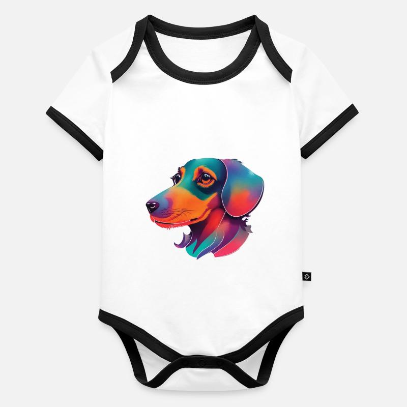 Oeuvre colorée de chiens teckel Body Bébé bio contrasté manches courtes