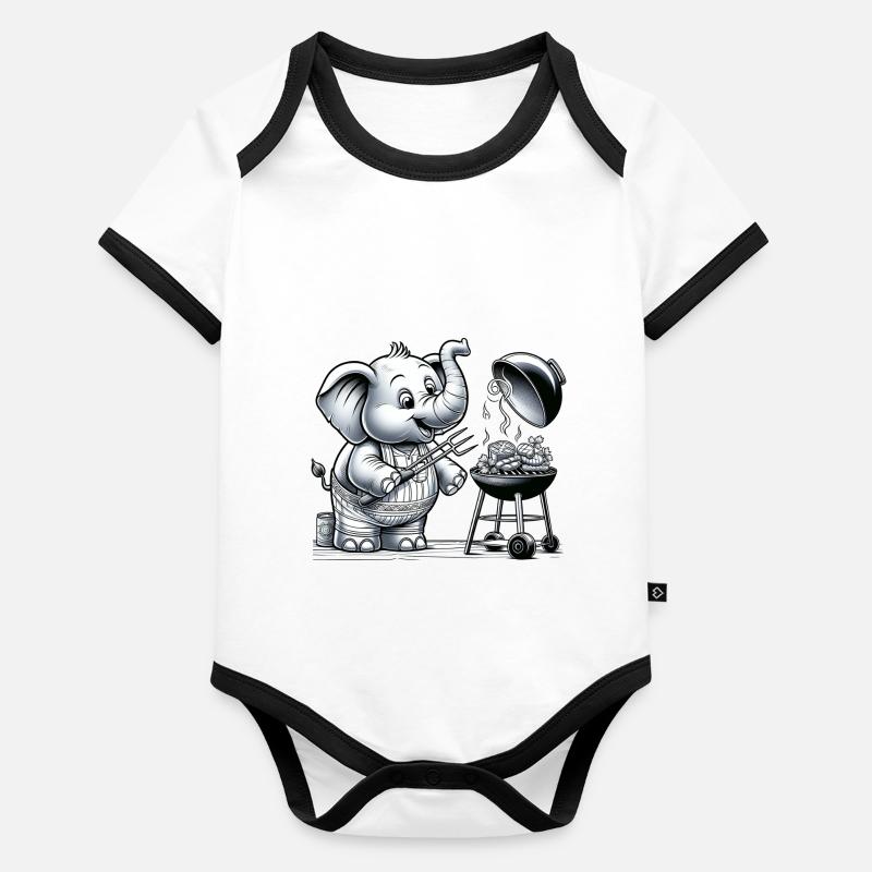 Cute BBQ Elephant Organic Baby Contrasting Bodysuit