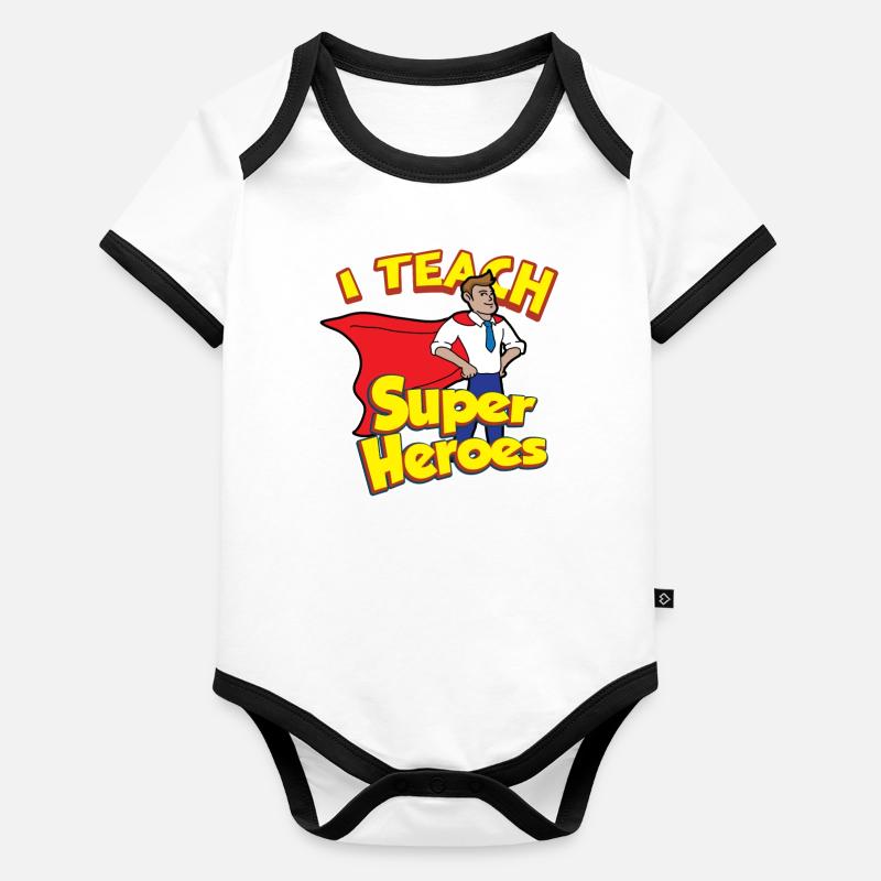 Journée des enseignants Super-héros Cadeau de l’enseignant Body Bébé bio contrasté manches courtes
