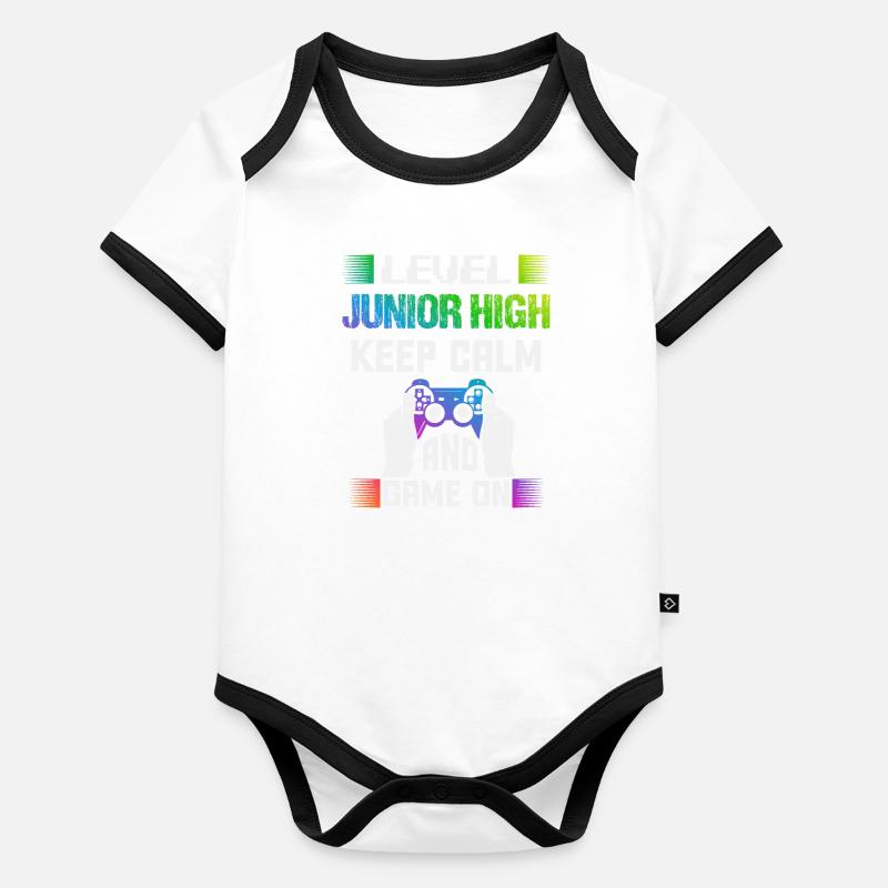 Level JUNIOR HIGH keep calm and game on Organic Baby Contrasting Bodysuit