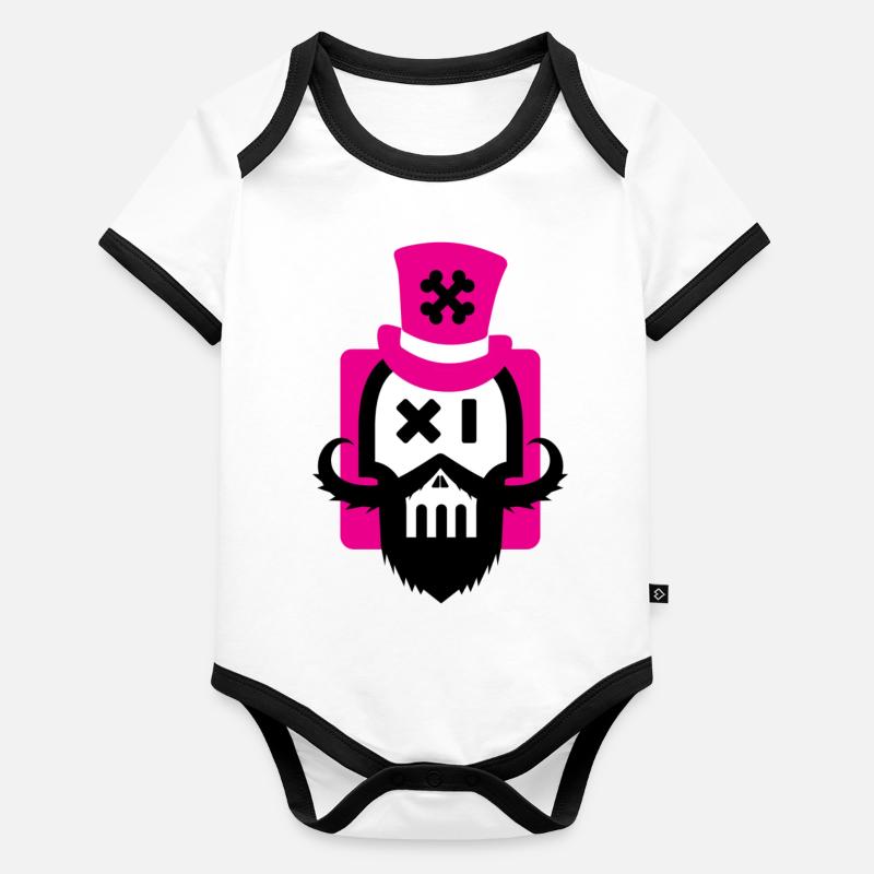 Bearded skull magenta Organic Baby Contrasting Bodysuit
