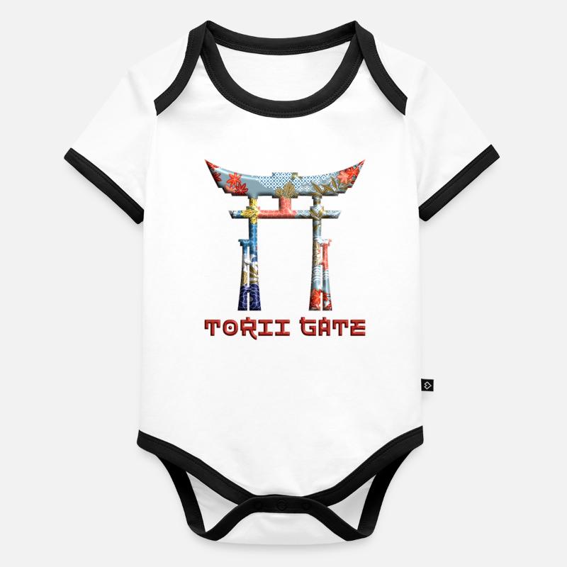 Distressed Torii Gate Rising Sun Japanese Gate 41 Organic Baby Contrasting Bodysuit