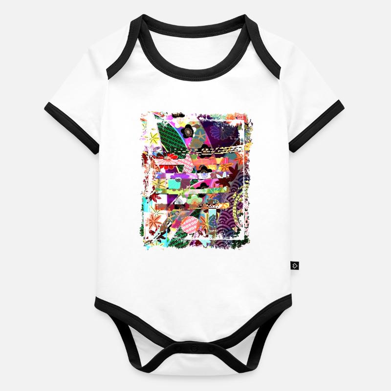 Japanese Floral Pattern Chrysanthemum Cherry Organic Baby Contrasting Bodysuit