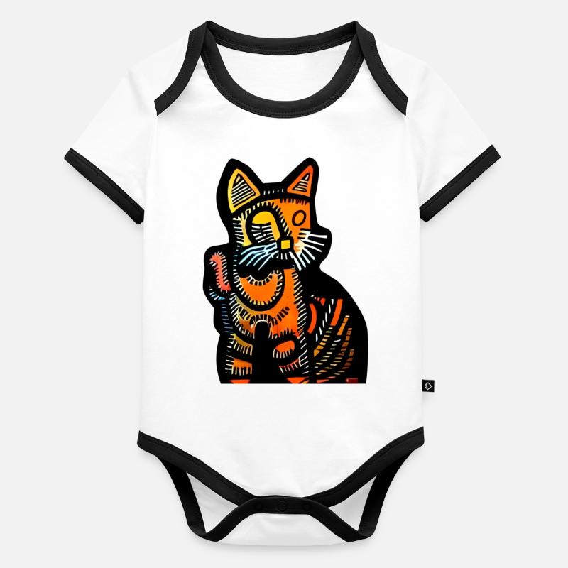 Chat tribal Body Bébé bio contrasté manches courtes