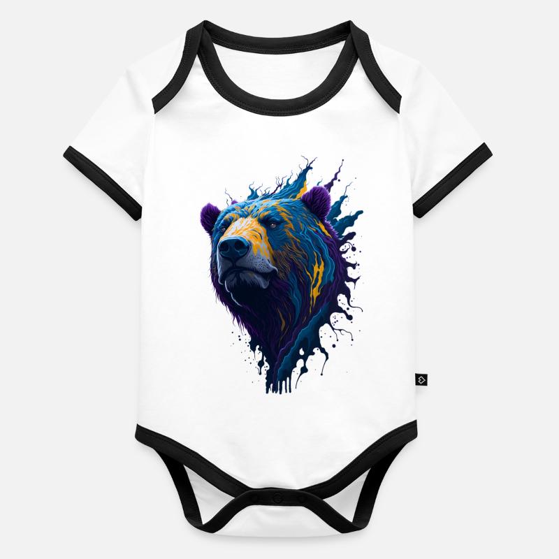 Purple and Blue Paint Splash Art Bear Head Design Organic Baby Contrasting Bodysuit