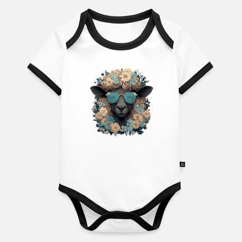 Schaf mit Sonnenbrille Baby Bio-Kurzarm-Kontrastbody
