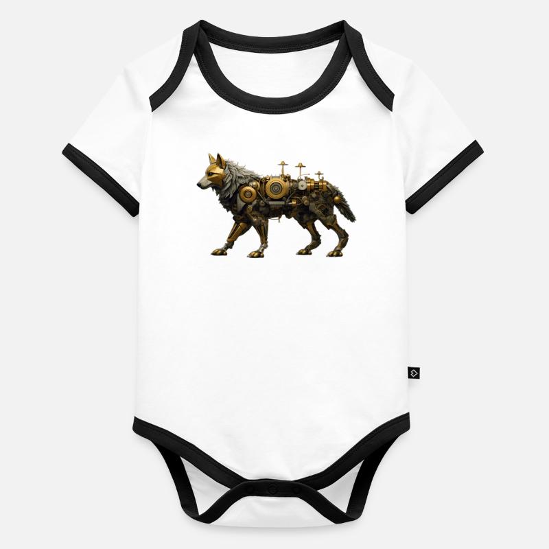 Loup Steampunk Body Bébé bio contrasté manches courtes