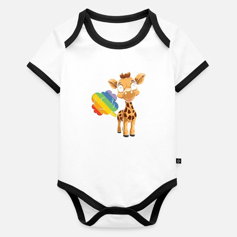 Girafe Drôle Arc-en-Ciel Pet Body Bébé bio contrasté manches courtes