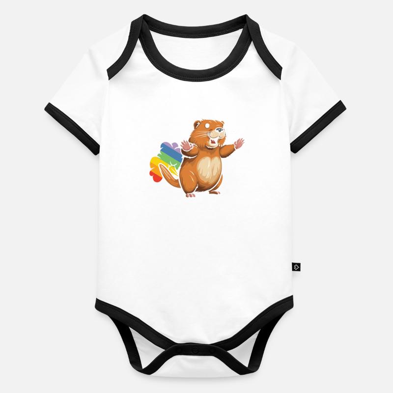Castor Drôle Rainbow Pet Body Bébé bio contrasté manches courtes