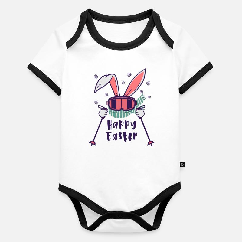 Happy Easter from Skiing Rabbit with ski poles Baby Bio-Kurzarm-Kontrastbody
