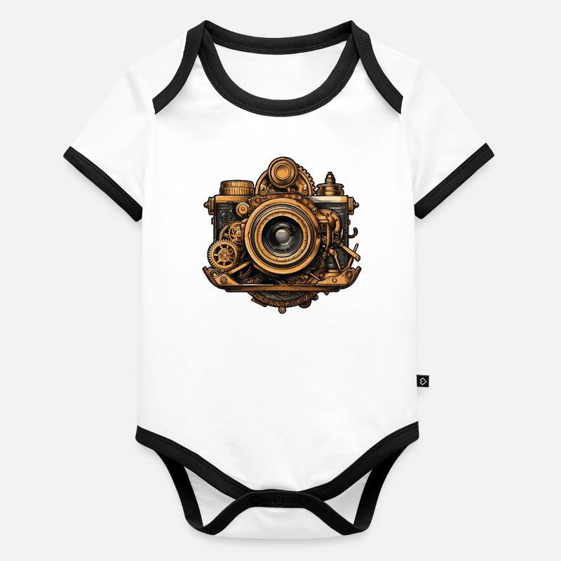 Caméra steampunk Body Bébé bio contrasté manches courtes