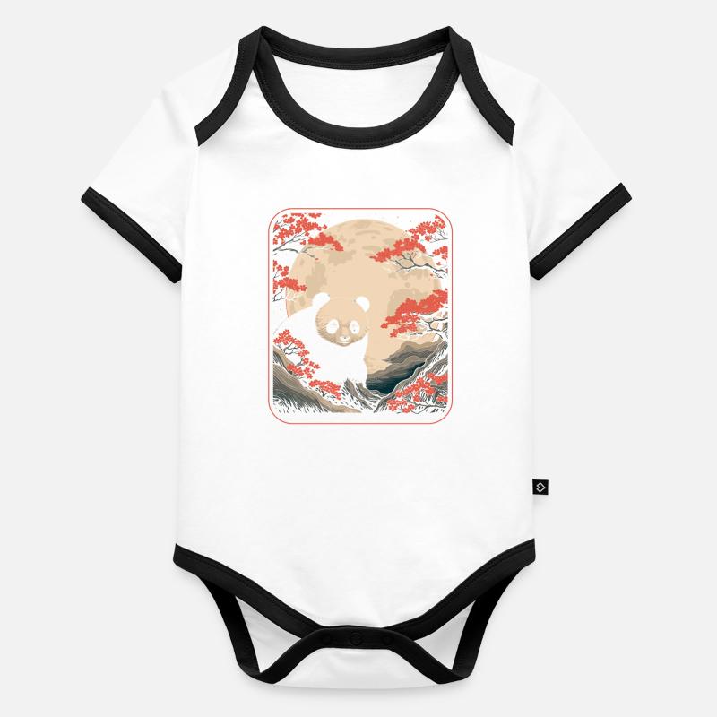 Panda géant Panda Ours Japon Cerisier Fleur Lune Body Bébé bio contrasté manches courtes