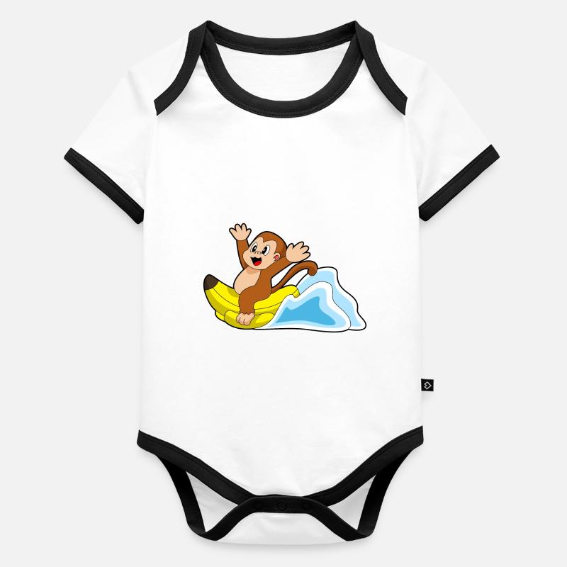 Bateau banane singe Body Bébé bio contrasté manches courtes
