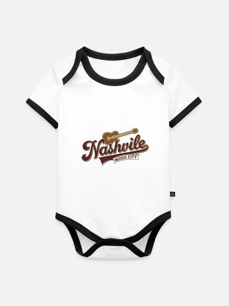 Iconic Nashville Guitar Music City Logo Design - Organic Baby Contrasting Bodysuit -  - Front