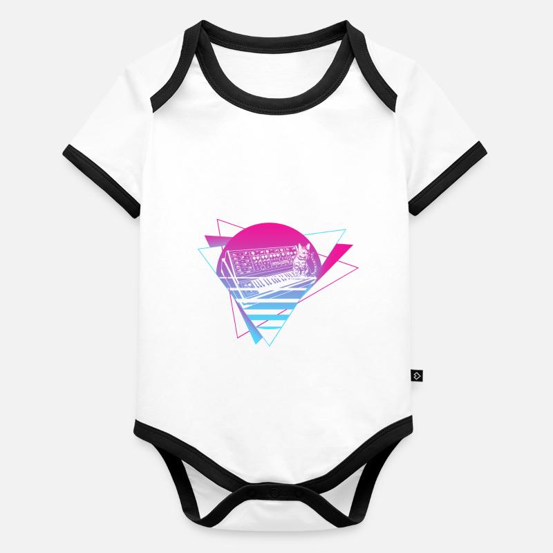 Synthétiseur modulaire Analogique Vaporwave Techno Cat Body Bébé bio contrasté manches courtes