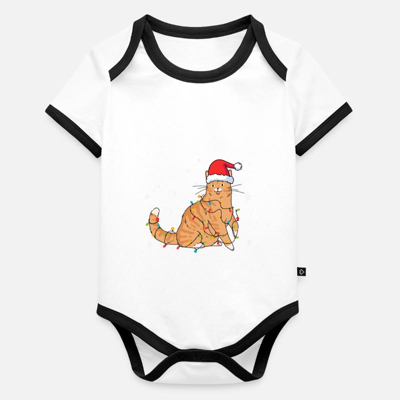 Katze Weihnachten Baby Bio-Kurzarm-Kontrastbody