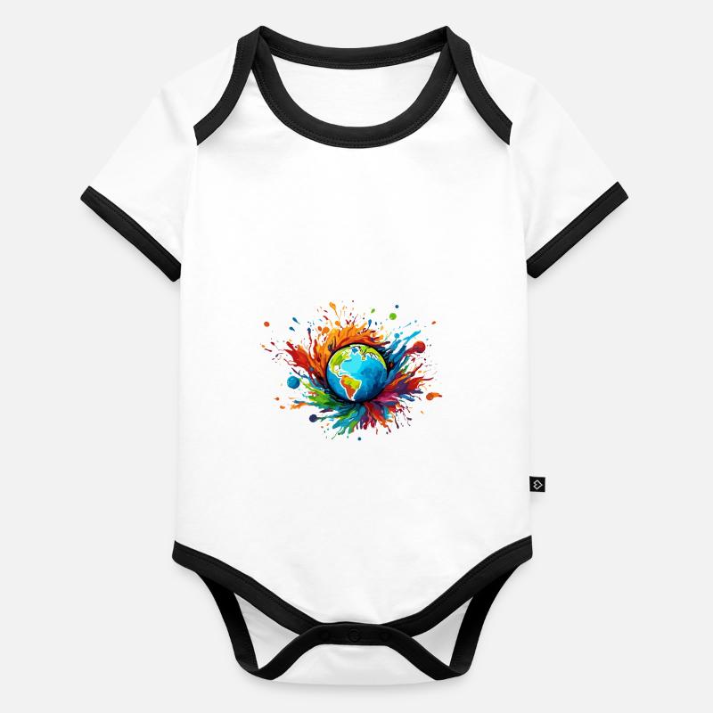 Planètes / Système solaire / Espace / Galaxie Body Bébé bio contrasté manches courtes