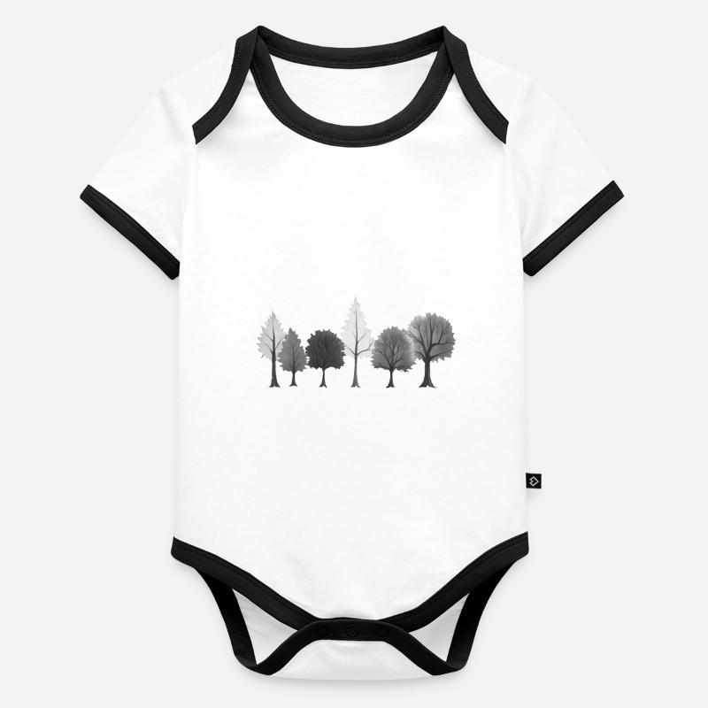 Wald Bäume schwarzweiss Baby Bio-Kurzarm-Kontrastbody