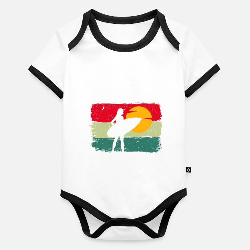 Hawaii Surfen Mädchen Surfbrett Welle Surfer Baby Bio-Kurzarm-Kontrastbody