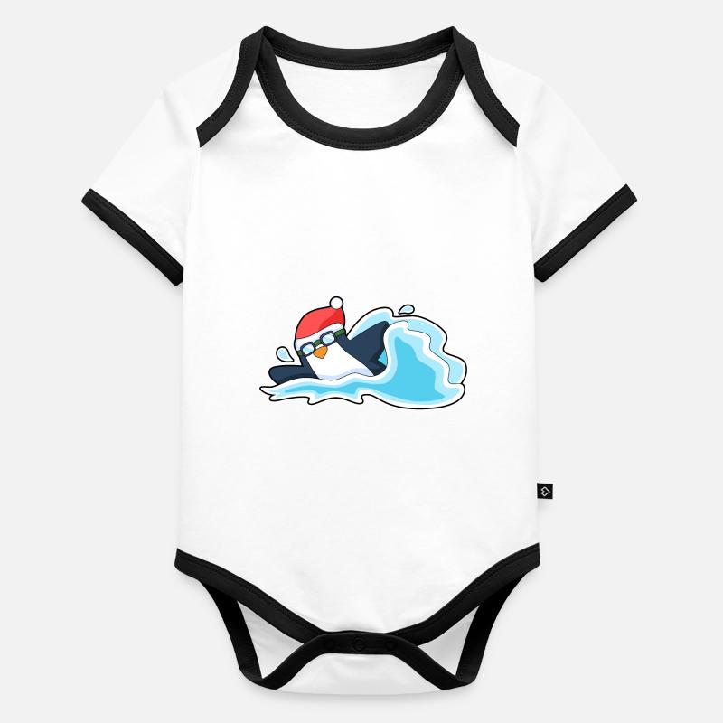 Pingouin Noël baignade Body Bébé bio contrasté manches courtes
