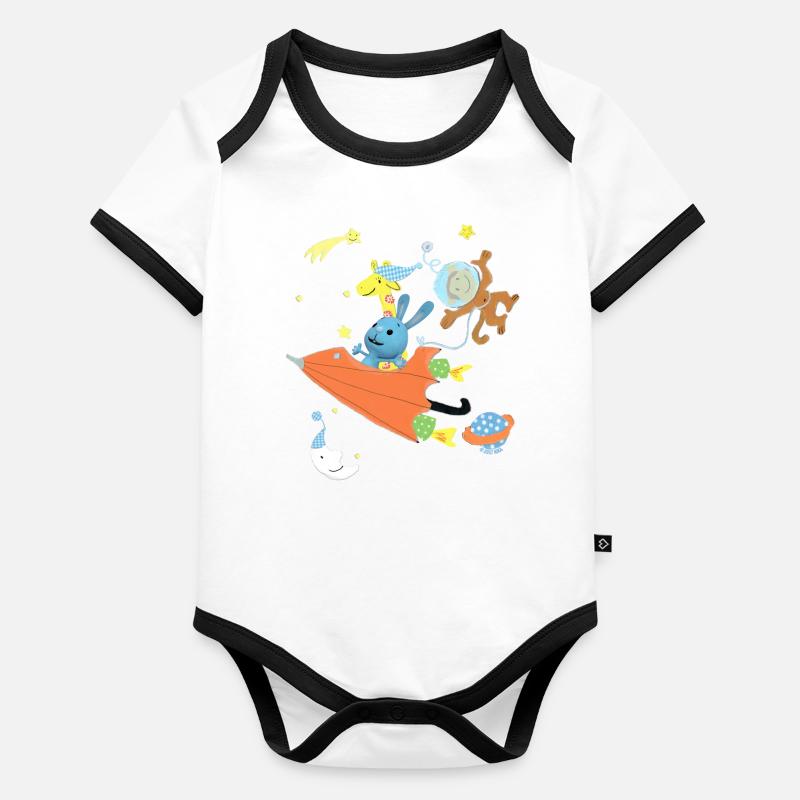 KiKANiNCHEN flies through space with a glider Organic Baby Contrasting Bodysuit