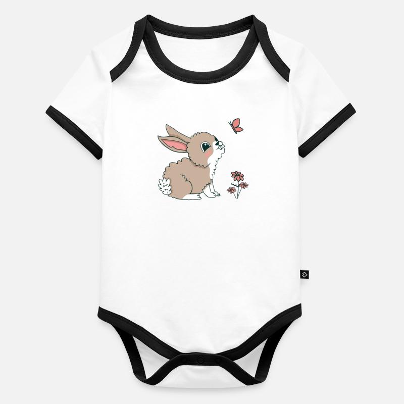 lapin doux à Pâques au printemps lapins Body Bébé bio contrasté manches courtes