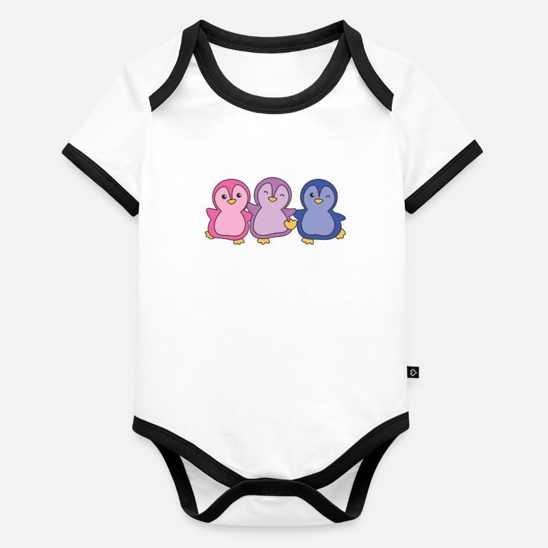 Bi Flag Pride LGBTQ cute penguin Organic Baby Contrasting Bodysuit