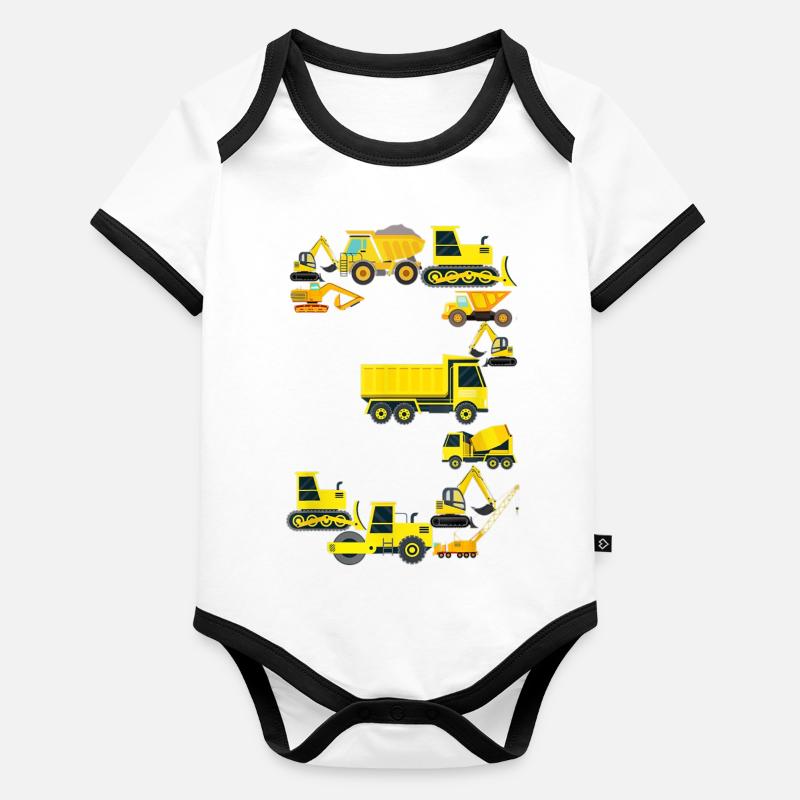 Construction Trucks 3 Funny Organic Baby Contrasting Bodysuit