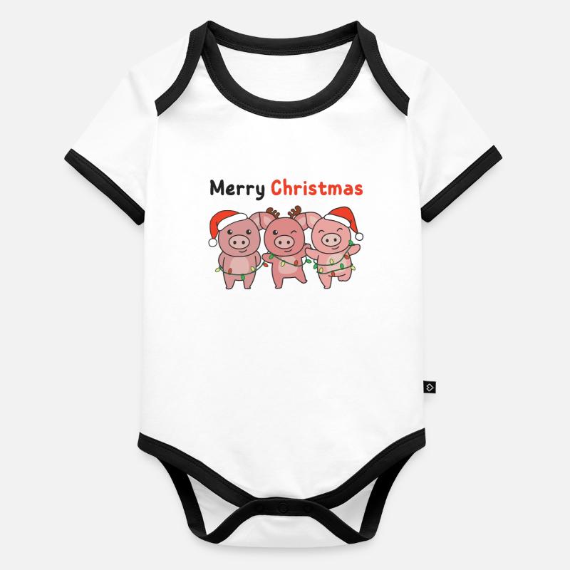 Cochon Noël cochons doux Joyeux Noël Body Bébé bio contrasté manches courtes