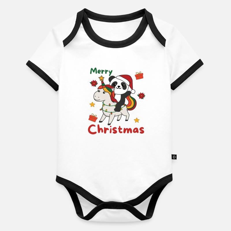 Licorne de Noël Panda Joyeux Noël Licorne Body Bébé bio contrasté manches courtes