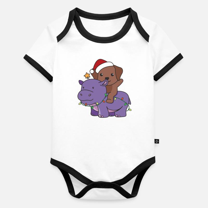 Noël Hippopotame Labrador Joyeux chiens de Noël Body Bébé bio contrasté manches courtes