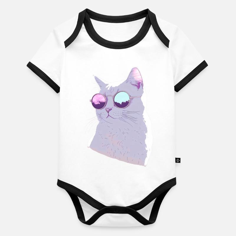 Cat with sunglasses Organic Baby Contrasting Bodysuit