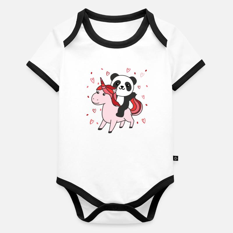 Panda mit Einhorn Herzen Lieblingstier Herz Baby Bio-Kurzarm-Kontrastbody