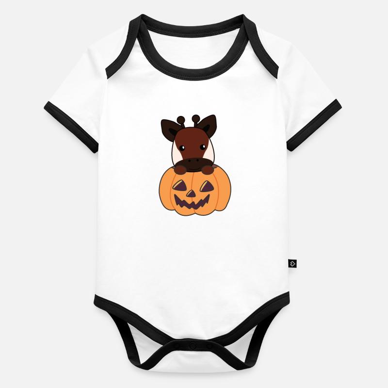 Okapi à la citrouille Okapis doux Joyeux Halloween Body Bébé bio contrasté manches courtes