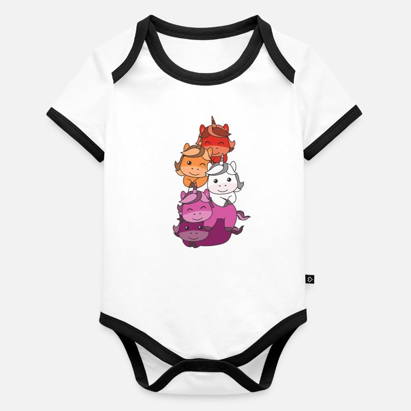 Lesbian Flag Pride LGBTQ Cute Unicorn Stack Body Bébé bio contrasté manches courtes