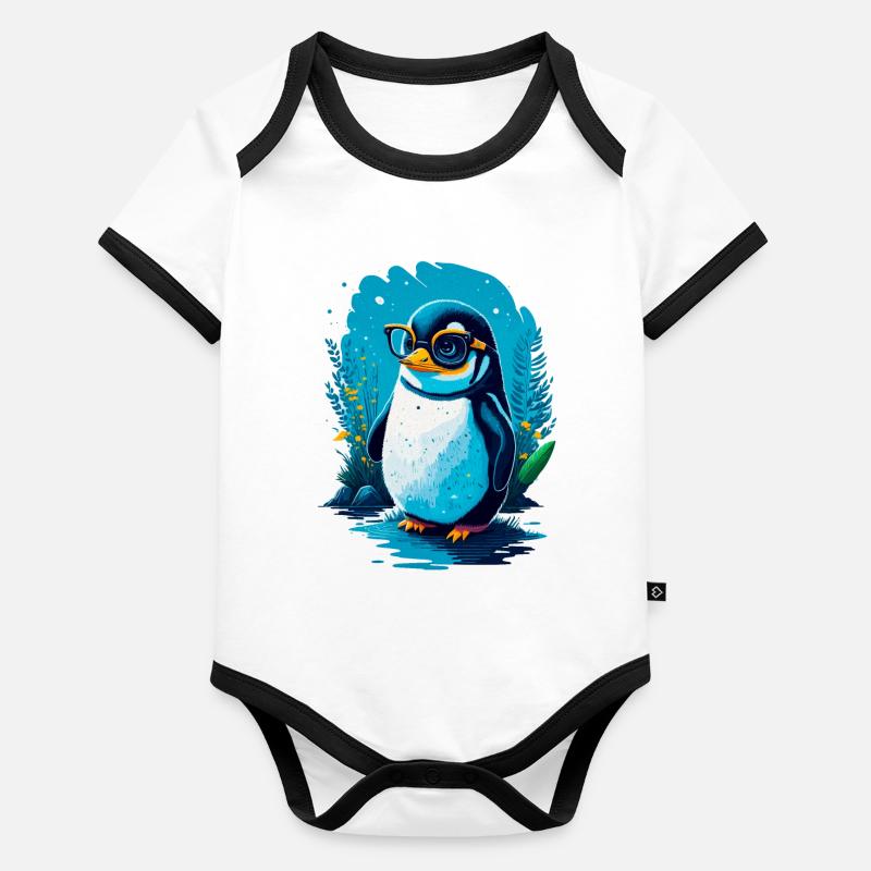 Niedlicher Pinguin Baby Bio-Kurzarm-Kontrastbody