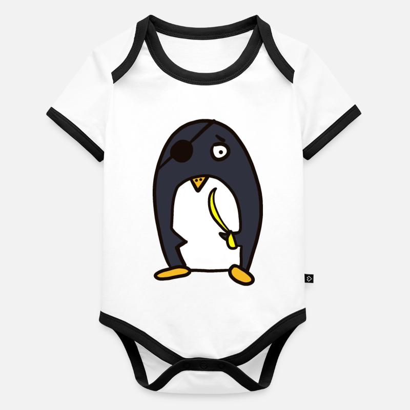Pirat - lustiger Pinguin Baby Bio-Kurzarm-Kontrastbody