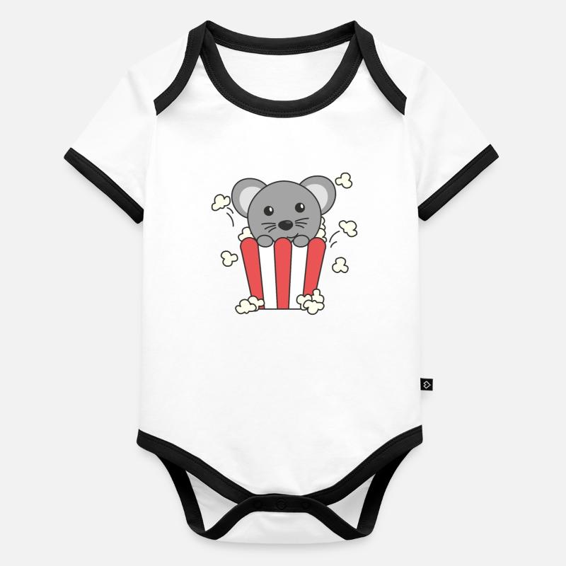 Mouse Popcorn Time funny animals in fast food Organic Baby Contrasting Bodysuit