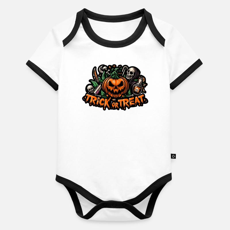 trick or treat halloween pumpkin horror face Organic Baby Contrasting Bodysuit