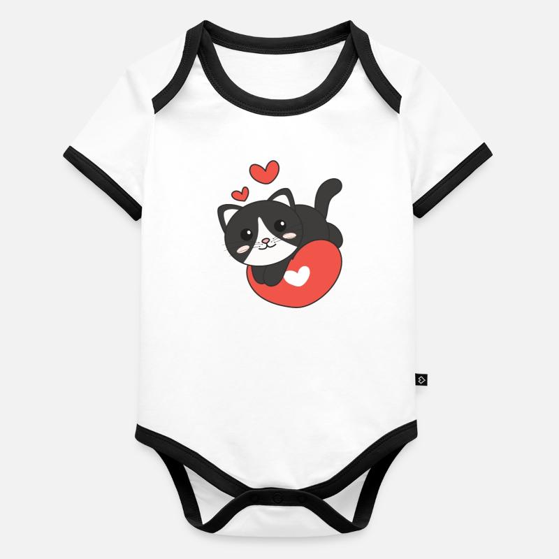 Saint-Valentin Chat Animaux Mignons Coeurs Body Bébé bio contrasté manches courtes