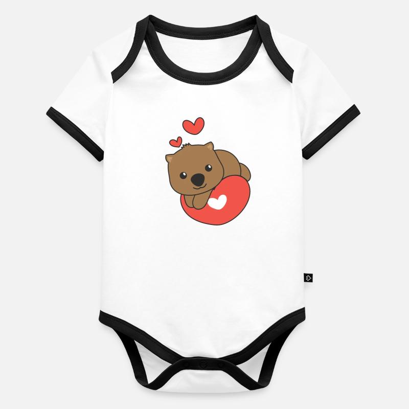 Wombat Saint-Valentin Animaux Mignons Coeurs Body Bébé bio contrasté manches courtes