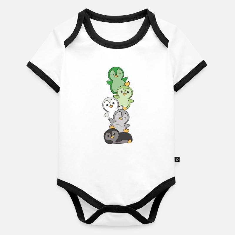 Aromance Flag Pride LGBTQ Cute Penguin Stack Organic Baby Contrasting Bodysuit